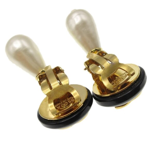 Chanel Artificial Pearl Dangle Earrings Clip-On Black - Picture 3 of 8